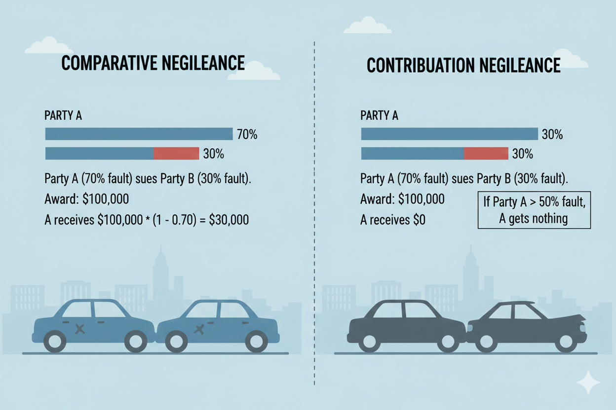 using the following image for style and inspiration, please create an image for the following topic: Comparative Negligence vs. Contributory Negligence