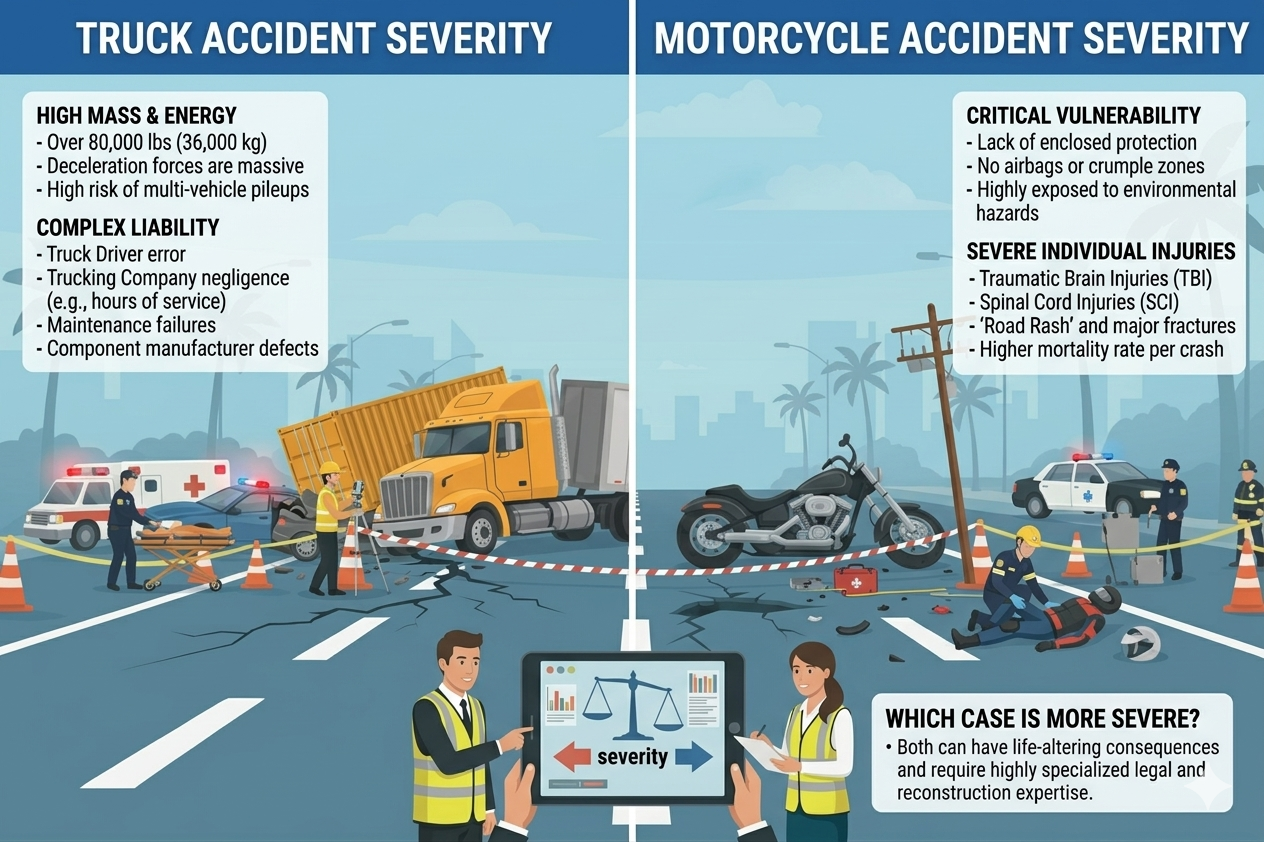 Truck Accident vs. Motorcycle Accident: Which Cases Tend to Be More Severe?